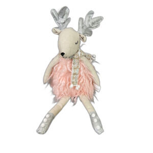 Holiday Home decor Pink  & Silver Reindeer w Scarf Winter Shelf Sitter Weighted